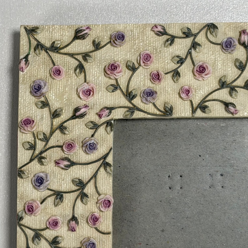 VTG Floral Picture Frame 3.5x3.5 Cream Cottagecore Rose Floral Small